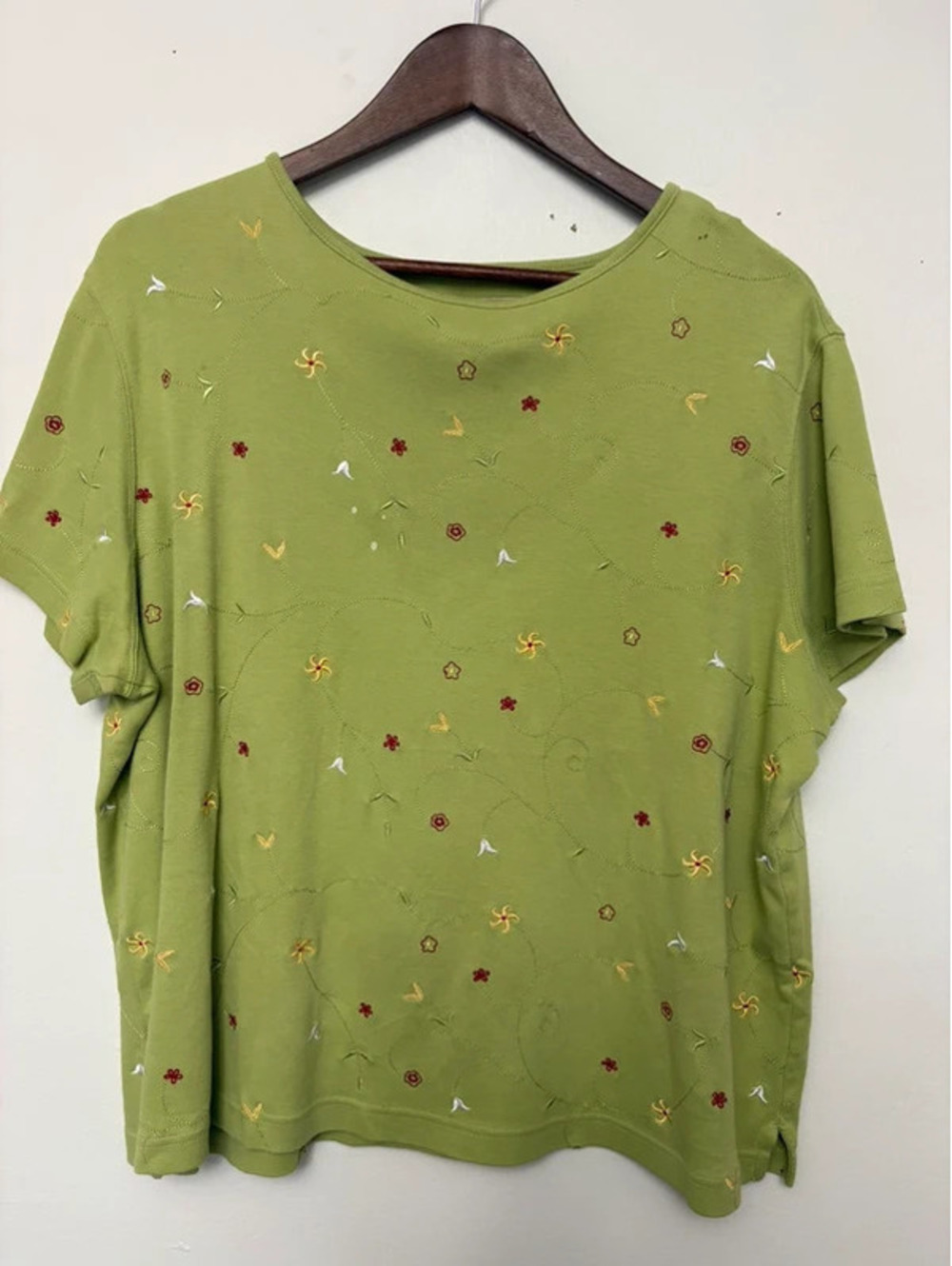 Bechamel Green Embroidered Floral Vine T-Shirt Size XL Y2K Cottagecore